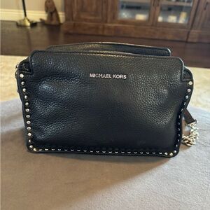 Michael Kors Black Leather Studded Chain Strap Crossbody Purse Women’s handbag